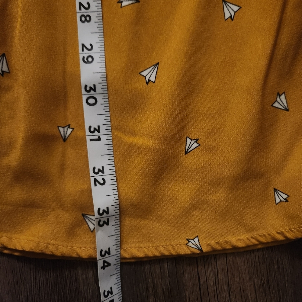 Sweet Rain Mustard Yellow Cap-Sleeve Mini Dress Paper Airplane Print Medium - Picture 15 of 15